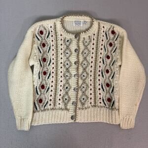 Russ Petites M Cardigan Sweater Ivory Textured Floral Acrylic Cottagecore